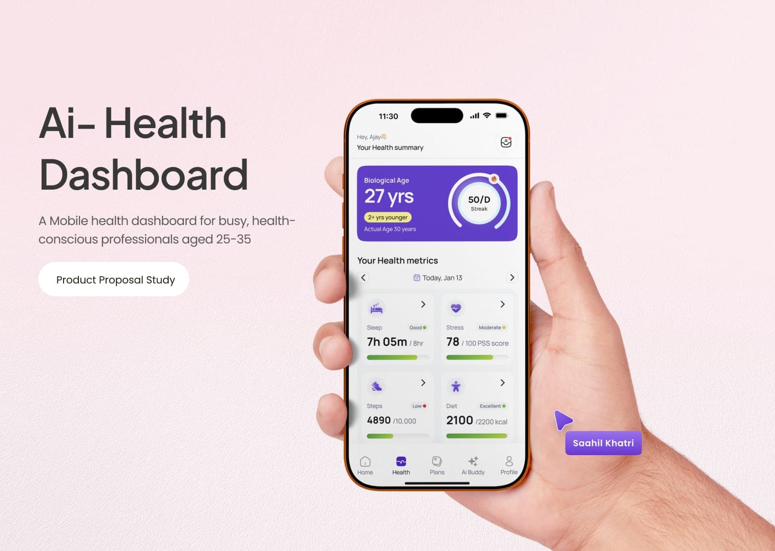 The proposal — a health dashboard for busy professionals aged 25 to 35
