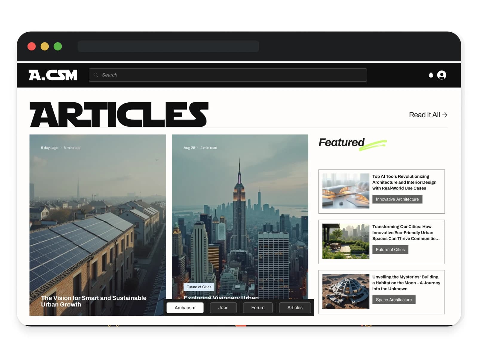 Articles, with the featured rail alongside