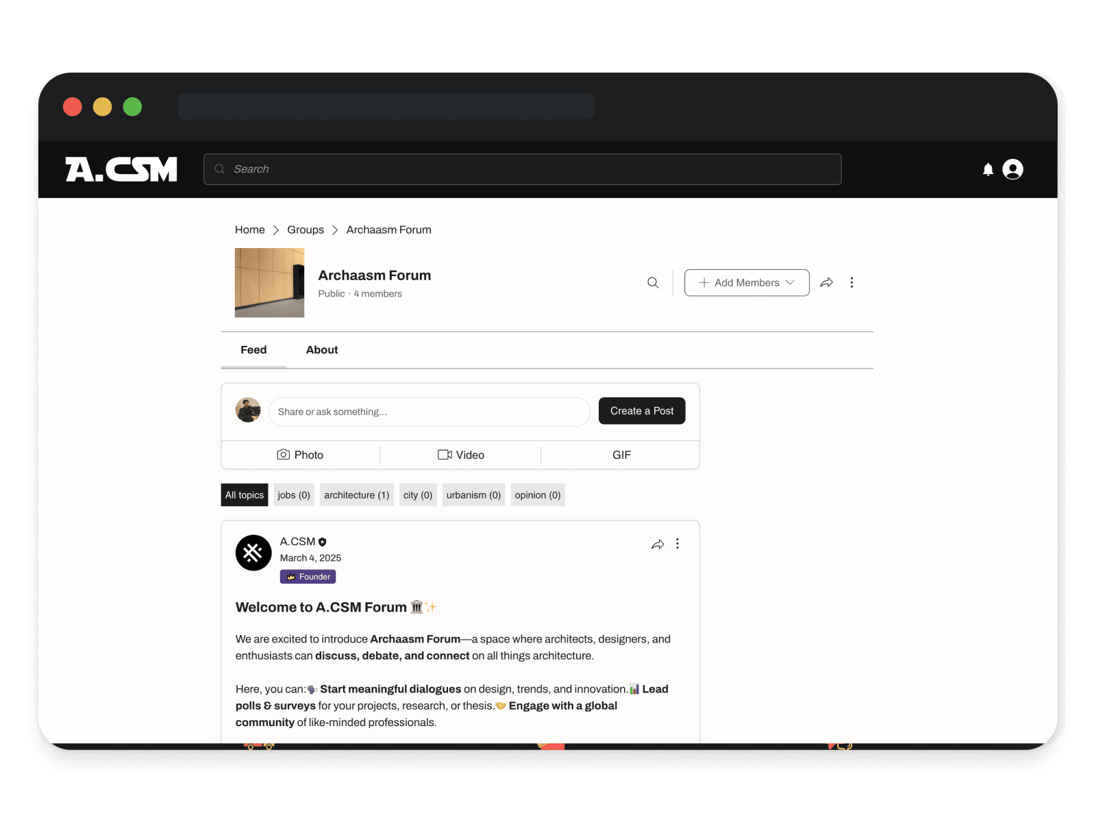 Inside a group — posting, media, polls and topic tags