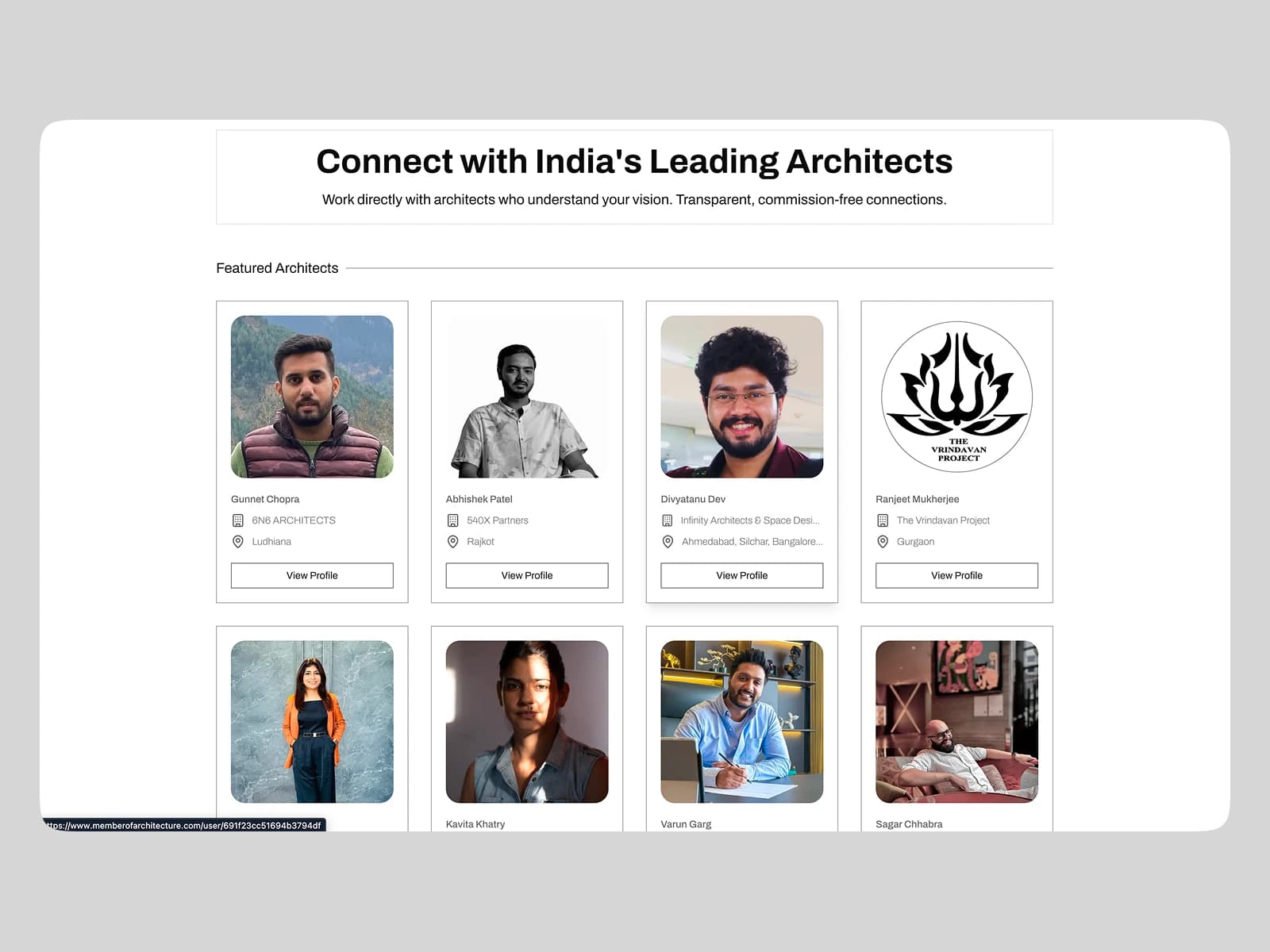 Featured architects — practice, city and work, before a single introduction