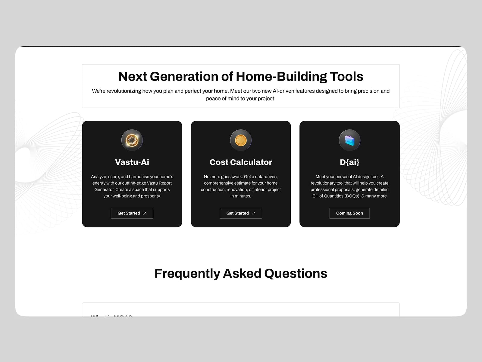 The AI tools — Vastu-AI, the cost calculator, and D{ai} to come